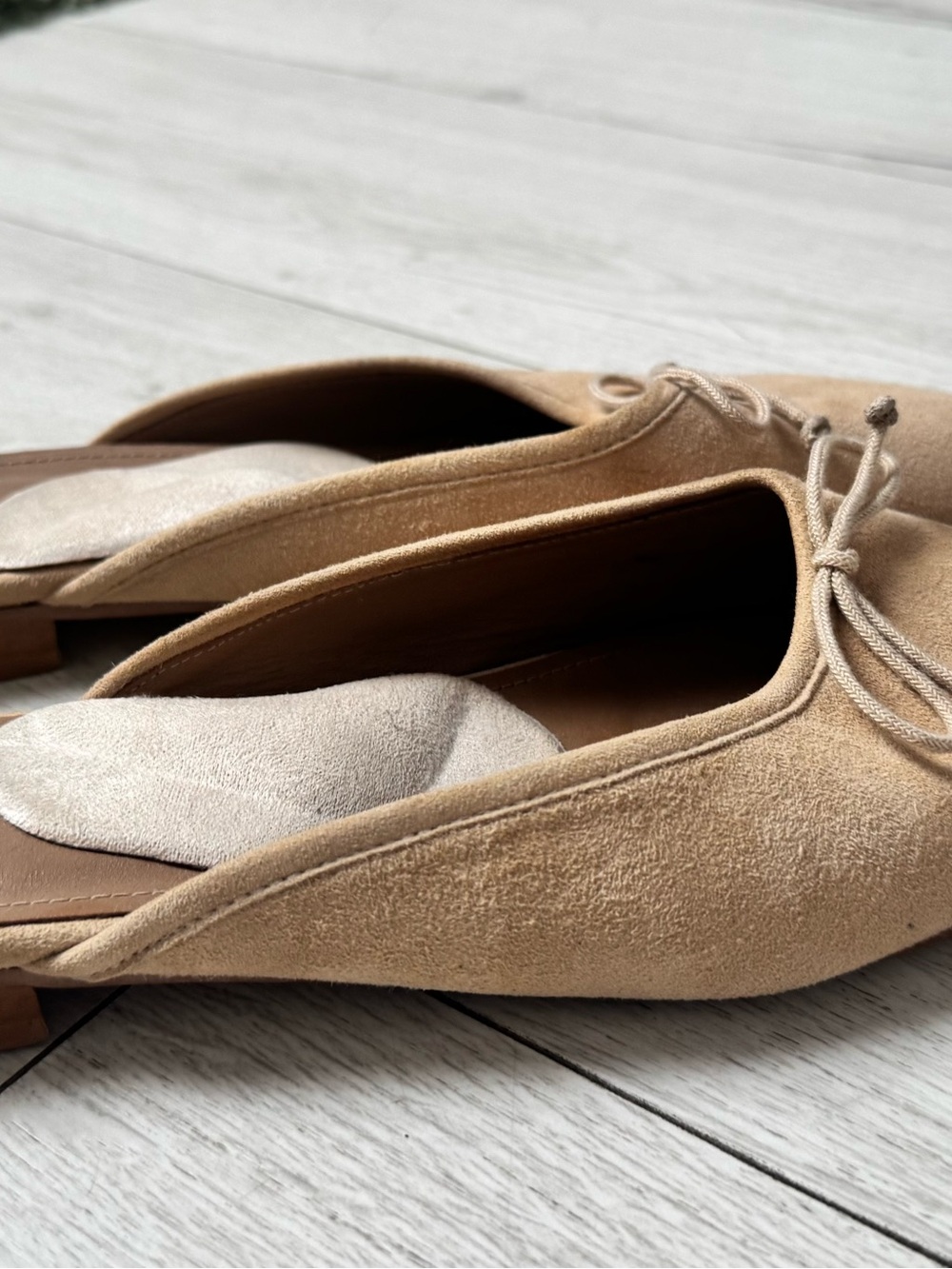 Flattered Suede Backless Ballet Flats in Beige